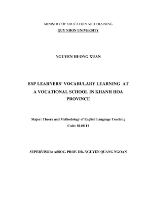 Luận văn thạc sĩ lý thuyết và phương pháp giảng dạy tiếng anh esp learners vocabulary learning at a vocational school in khanh hoa province việc học từ vừng chuyên ngành của học sinh tại một trường nghề tỉnh khánh hòa