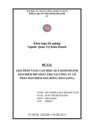 Luận văn tốt nghiệp giải pháp nhằm nâng cao hiệu quả kinh doanh bảo hiểm phi nhân thọ tại công ty cổ phần bảo hiểm nhà rồng bảo long