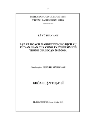 Luận văn thạc sĩ quản trị kinh doanh lập kế hoạch marketing cho dịch vụ tư vấn lean của công ty tnhh simets trong giai đoạn 20132014
