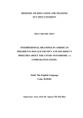Luận văn thạc sĩ ngôn ngữ anh interpersonal meanings in american presidents donald trumps and joe bidens speeches about the covid19 pandemic a comparative study