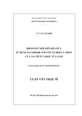 Luận văn thạc sĩ quản trị kinh doanh khảo sát mối liên hệ giữa sử dụng facebook với vốn xã hội cá nhân của người vừa học vừa làm