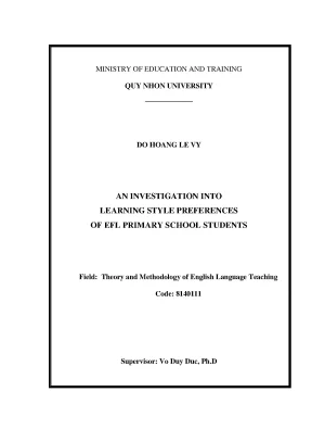 Luận văn thạc sĩ lý thuyết và phương pháp giảng dạy tiếng anh an investigation into learning style preferences of efl primary school students nghiên cứu sở thích về phong cách học tiếng anh của học sinh tiểu học