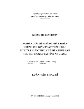Luận văn thạc sĩ quản lý môi trường nghiên cứu tiềm năng phát triển chứng chỉ giảm phát thải cers từ xử lý nước thải chế biến thủy sản thu hồi biogas tại tỉnh an giang