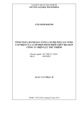 Luận văn thạc sĩ kỹ thuật điện tính toán đánh giá nâng cao độ tin cậy cung cấp điện của lưới điện phân phối trên địa bàn công ty điện lực thủ thiêm