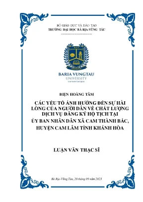 Luận văn thạc sĩ các yếu tố ảnh hưởng đến sự hài lòng của người dân về dịch vụ đăng ký hộ tịch tại ủy ban nhân dân xã cam thành bắc huyện cam lâm tỉnh khánh hòa