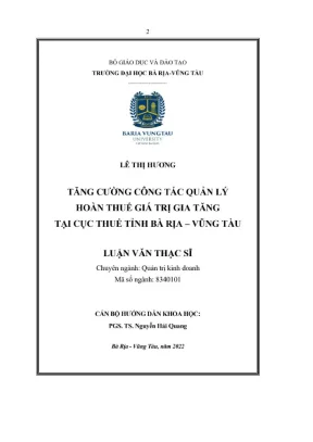 Luận văn thạc sĩ tăng cường công tác quản lý hoàn thuế giá trị gia tăng tại cục thuế tỉnh bà rịa vũng tàu