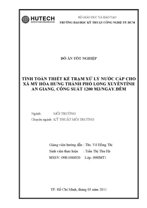Luận văn tính toán thiết kế trạm xử lý nước cấp cho xã mỹ hòa hưng tp long xuyên tỉnh an giang công suất 1200m3 ngày đêm