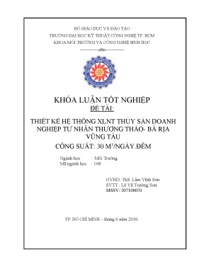 Luận văn tính toán thiết kế hệ thông nước thải thủy sản dnth thương thảo xã phước tỉnh huyện long điền tỉnh bà rịa vũng tàu với công suất 30m3 ngđ