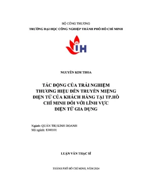Tác động của trải nghiệm thương hiệu đến truyền miệng điện tử của khách hàng tại tp hồ chí minh đối với lĩnh vực điện tử gia dụng luận văn thạc sĩ chuyên ngành quản trị kinh doanh
