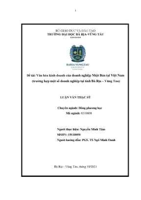 Luận văn thạc sĩ văn hóa kinh doanh của doanh nghiệp nhật bản tại việt nam trường hợp một số doanh nghiệp tại tỉnh bà rịa vũng tàu