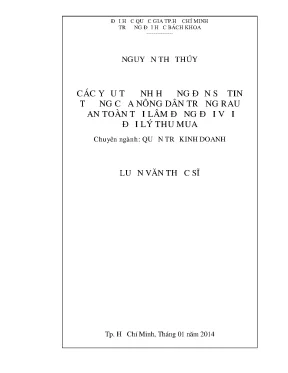 Luận văn thạc sĩ quản trị kinh doanh các yếu tố ảnh hưởng đến sự tin tưởng của nông dân trồng rau an toàn tại lâm đồng đối với đại lý thu mua