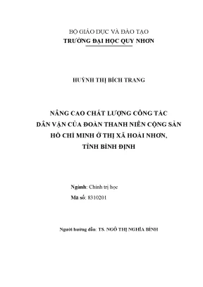 Luận văn thạc sĩ chính trị học nâng cao chất lượng công tác dân vận của đoàn thanh niên cộng sản hồ chí minh ở thị xã hoài nhơn tỉnh bình định