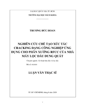 Luận văn thạc sĩ kỹ thuật lọc dầu và hóa dầu nghiên cứu chế tạo xúc tác cracking dạng công nghiệp ứng dụng cho phân xưởng rfcc của nhà máy lọc dầu dung quất