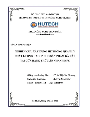 Luận văn nghiên cứu xây dựng hệ thống quản lý chất lượng haccp cho sản phẩm gà rán tại kfc