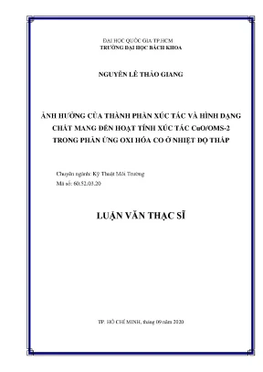 Luận văn thạc sĩ kỹ thuật môi trường ảnh hưởng của thành phần xúc tác và hình dạng chất mang đến hoạt tính xúc tác cuo