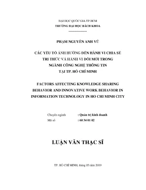 Luận văn thạc sĩ quản trị kinh doanh các yếu tố ảnh hưởng đến hành vi chia sẻ tri thức và hành vi đổi mới trong ngành công nghệ thông tin tại tp hồ chí minh