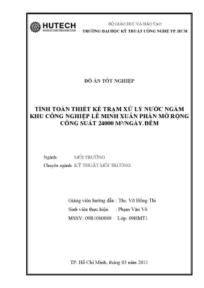 Luận văn tính toán thiết kế trạm xử lý nước cấp kcn lê minh xuân phần mở rộng công suất 24000m3 ngày đêm