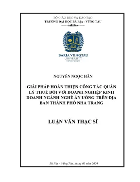 Luận văn thạc sĩ giải pháp hoàn thiện công tác quản lý thuế đối với doanh nghiệp kinh doanh ngành nghề ăn uống trên địa bàn thành phố nha trang