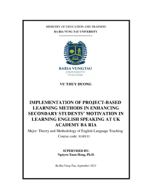Luận văn thạc sĩ implementation of projectbased learning methods in enhancing secondary students motivation in learning english speaking at uk academy ba ria