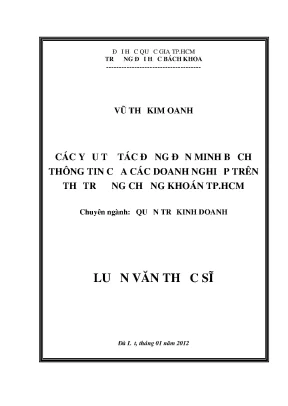Luận văn thạc sĩ quản trị kinh doanh các yếu tố tác động đến minh bạch thông tin của các doanh nghiệp trên thị trường chướng khoán tp hồ chí minh