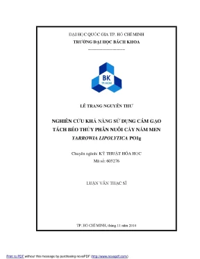 Luận văn thạc sĩ kỹ thuật hóa học nghiên cứu khả năng sử dụng cám gạo tách béo thủy phân nuôi cấy nấm men yarro wia lipolytica po1g