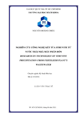 Luận văn thạc sĩ kỹ thuật hóa học nghiên cứu công nghệ kết tủa struvite từ nước thải nhà máy phân bón