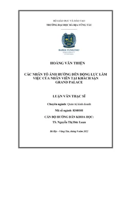 Luận văn thạc sĩ các nhân tố ảnh hưởng đến động lực làm việc của nhân viên tại khách sạn grand palace