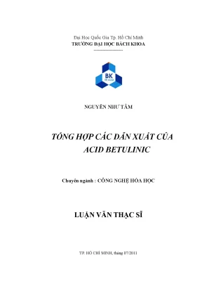 Luận văn thạc sĩ công nghệ hóa học tổng hợp các dẫn xuất của acid betuling
