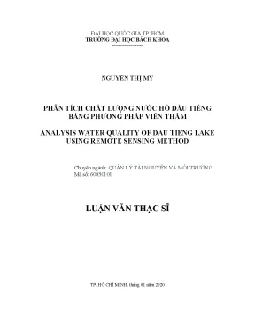 Luận văn thạc sĩ quản lý tài nguyên và môi trường phân tích chất lượng nước hồ dầu tiếng bằng phương pháp viễn thám