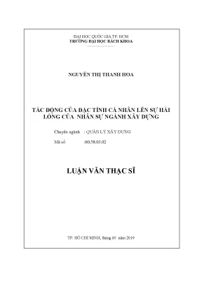 Luận văn thạc sĩ quản lý xây dựng tác động của đặc tính cá nhân lên sự hài lòng của nhân sự ngành xây dựng