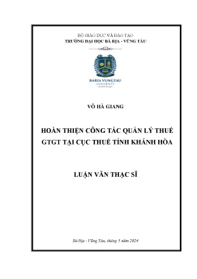Luận văn thạc sĩ hoàn thiện công tác quản lý thuế gtgt tại cục thuế tỉnh khánh hòa