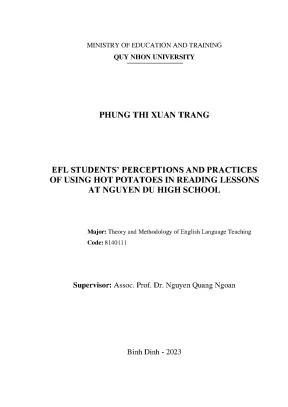 Luận văn thạc sĩ lý thuyết và phương pháp giảng dạy tiếng anh efl students perceptions and practices of using hot potatoes in reading lessons at nguyen du high school