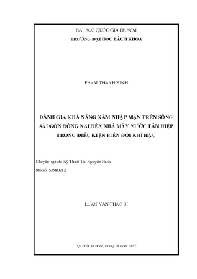 Luận văn thạc sĩ kỹ thuật tài nguyên nước đánh giá khả năng xâm nhập mặn trên sông sài gòn đồng nai đến nhà máy nước tân hiệp trong điều kiện biến đổi khí hậu