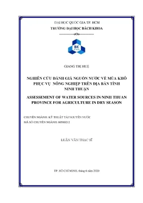 Luận văn thạc sĩ kỹ thuật tài nguyên nước nghiên cứu đánh giá nguồn nước về mùa khô phục vụ nông nghiệp trên địa bàn tỉnh ninh thuận