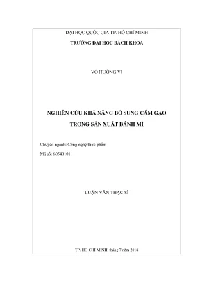 Luận văn thạc sĩ công nghệ thực phẩm nghiên cứu khả năng bổ sung cám gạo trong sản xuất bánh mì