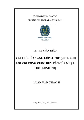 Luận văn thạc sĩ vai trò của tầng lớp sĩ tộc shizoku trong cuộc cách mạng duy tân nhật bản thời minh trị