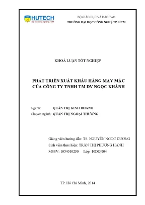 Luận văn phát triển xuất khẩu hàng may mặc của công ty tnhh tm dv ngọc khánh