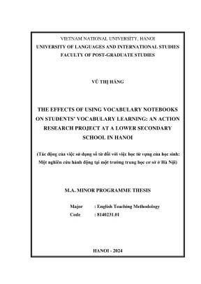Luận văn thạc sĩ phương pháp giảng dạy tiếng anh the effects of using vocabulary notebooks on students vocabulary learning an action research project at a lower secondary school in hanoi
