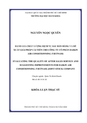Luận văn thạc sĩ quản trị kinh doanh đánh giá chất lượng dịch vụ sau bán hàng và đề xuất giải pháp cải tiến cho công ty cổ phần daikin air conditionning vietnam