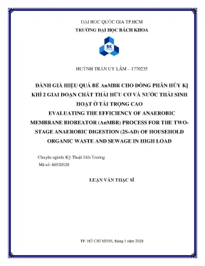 Luận văn thạc sĩ kỹ thuật môi trường đánh giá hiệu quả bể anmbr cho đồng phân hủy kị khí 2 giai đoạn chất thải hữu cơ và nước thải sinh hoạt ở tải trọng cao