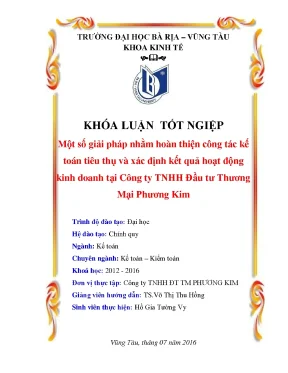 Luận văn tốt nghiệp một số giải pháp nhằm hoàn thiện công tác kế toán tiêu thụ và xác định kết quả hoạt động kinh doanh tại công ty tnhh đầu tư thương mại phương kim
