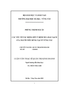 Luận văn thạc sĩ các yếu tố tác động đến ý định mua rau sạch của người tiêu dùng tại tp vũng tàu