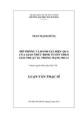 Luận văn thạc sĩ khoa học máy tính mô phỏng và đánh giá hiệu quả của giao thức định tuyến theo giải thuật xl trong mạng 802 11