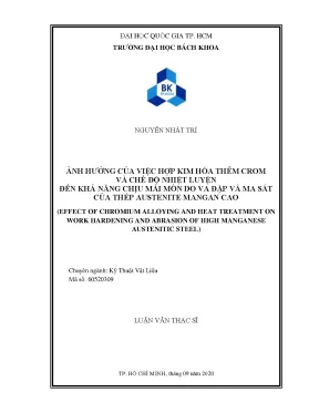 Luận văn thạc sĩ kỹ thuật vật liệu ảnh hưởng của việc hợp kim hóa thêm crom và chế độ nhiệt luyện đến khả năng chịu mài mòn do va đập và ma sát của thép austenite mangan cao