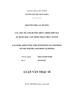 Luận văn thạc sĩ quản trị kinh doanh các yếu tố ảnh hưởng đến ý định tiếp tục sử dụng học tập tiếng nhật trực tuyến