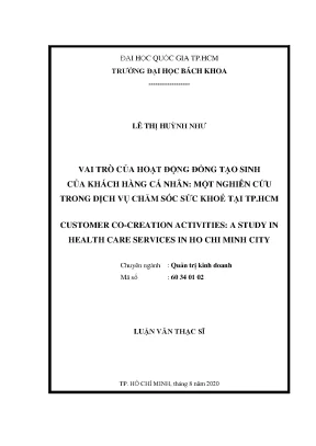 Luận văn thạc sĩ quản trị kinh doanh vai trò của hoạt động đồng tạo sinh của khách hàng cá nhân một nghiên cứu trong dịch vụ chăm sóc sức khỏe tại tp hcm