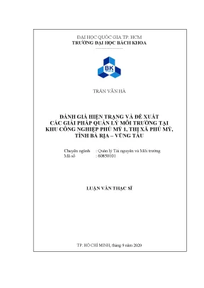 Luận văn thạc sĩ quản lý tài nguyên và môi trường đánh giá hiện trạng và đề xuất các giải pháp quản lý môi trường tại khu công nghiệp phú mỹ 1 thị xã phú mỹ tỉnh bà rịavũng tàu