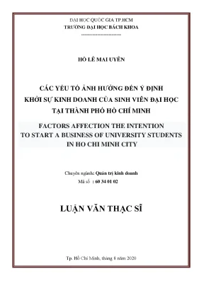 Luận văn thạc sĩ quản trị kinh doanh các yếu tố ảnh hưởng đến ý định khởi sự kinh doanh của sinh viên đại học tại thành phố hồ chí minh