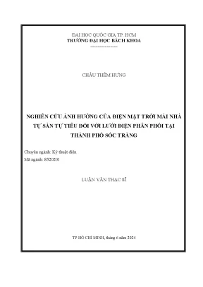 Luận văn thạc sĩ kỹ thuật điện nghiên cứu ảnh hưởng của điện mặt trời mái nhà tự sản tự tiêu đối với lưới điện phân phối tại thành phố sóc trăng