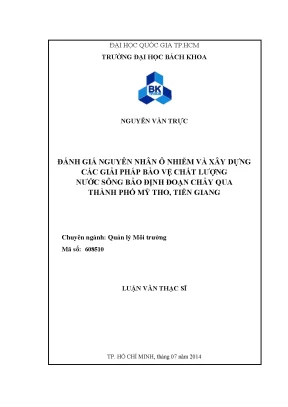 Luận văn thạc sĩ quản lý môi trường đánh giá nguyên nhân ô nhiễm và xây dựng các giải pháp bảo vệ chất lượng nước sông bảo định đoạn chảy qua thành phố mỹ tho tiền giang